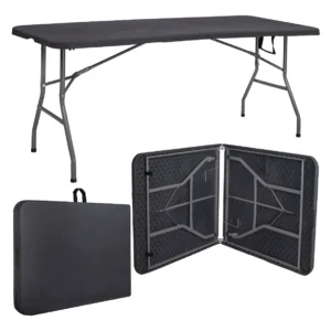Mesa Dobrável Vira Maleta Com Alça Portátil 1.80m Para Camping Pesca Jardim Área Externa Ou Interna Salão De Festas Gourmet Cor Preto Luvinco