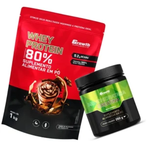 Kit Growth: Whey Protein Milkshake Chocolate 1kg + Creatina Monohidratada 250g Sem Sabor