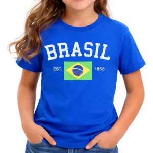Camiseta Algodão Infantil Brasil Menina Menino Copa Mundo
