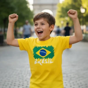 Camiseta Infantil Algodão Brasil Menina Menino Copa Mundo