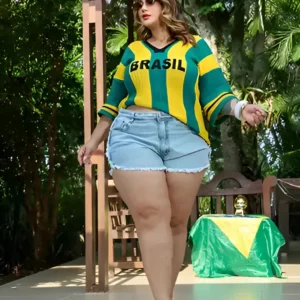 Blusa Plus Size Feminina Tricô Brasil Copa Do Mundo Blusão