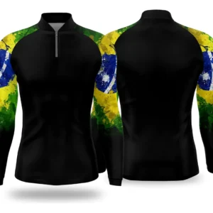 Camiseta Camisa Pesca Proteção Preta Lisa Manga Brasil Uvb50