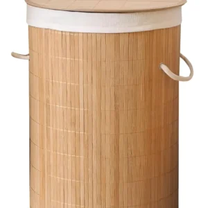 Cesto Bambu Ecológico Roupas Banheiro Lavanderia Multiuso Bege Redondo